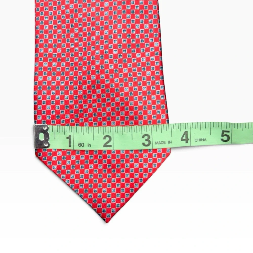 Ermenegildo Zegna Silk Tie Red Blue Geometric Small Crest Logo Made In Italy